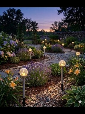 NIB Fusion Solar Stainless Steel Crackle Glass Ball Stake Light 3-Pack Colour